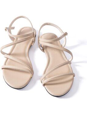 🆕Women's Nude Flat Sandals Strappy Gladiator Ankle Strap Open Toe